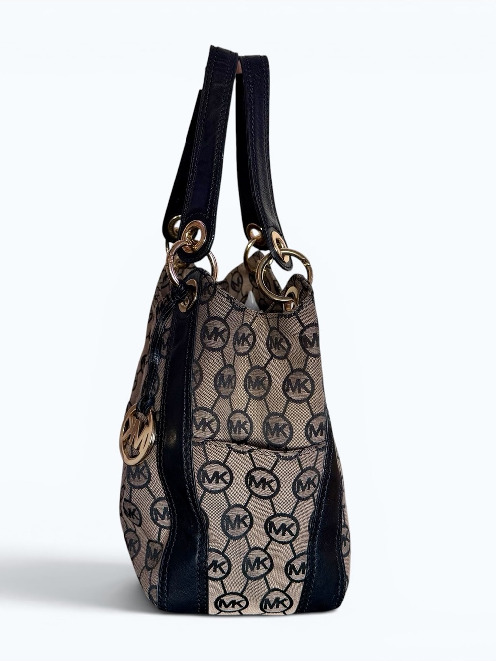 Michael Kors Signature MK Logo Drawstring Shoulder Bag + Matching Wristlet - Picture 8 of 9